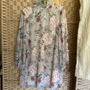 New Miss Selfridge #10 flowered dress with ruffle see thru sleeve never worn.